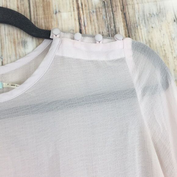 UO | Kimchi Blue Sheer Pink Ruffle Blouse | M - Picture 4 of 8